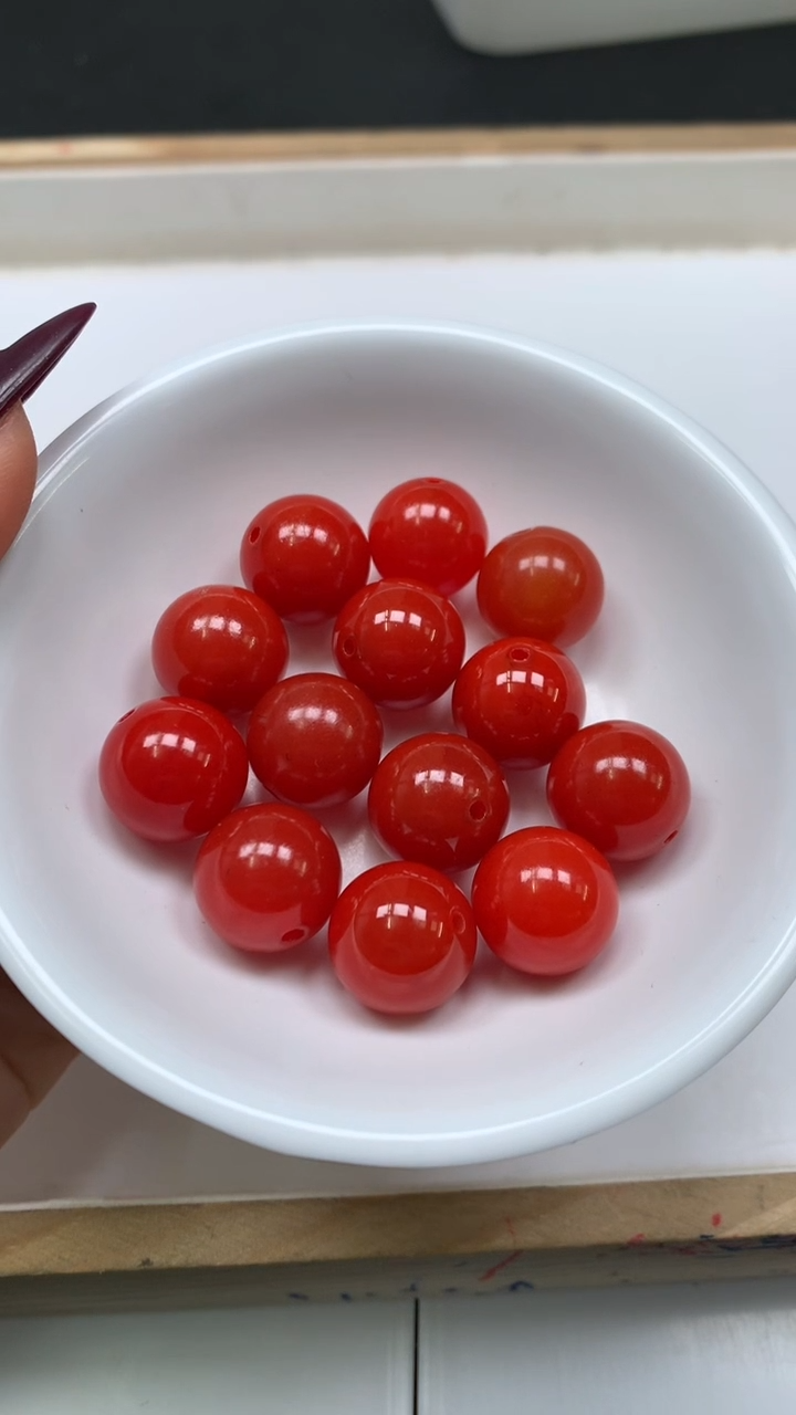 未镶嵌散珠南红玛瑙B475 锦红南红14mm1个5元