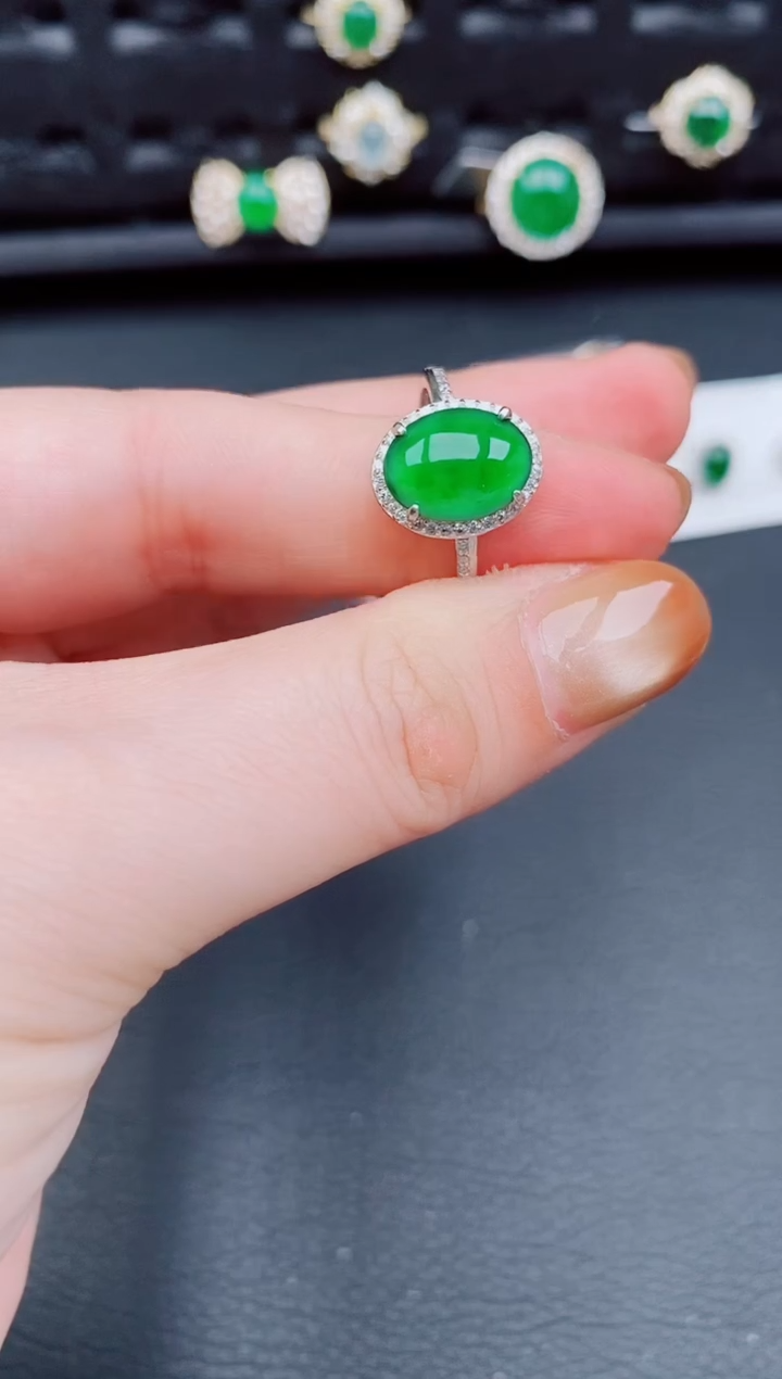 【闪购商品】翡翠戒指银S925镶嵌天然a货翡翠266