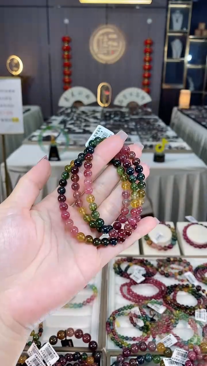 未镶嵌冰透体老矿碧玺三圈手串6mm+碧玺楠**贝hon多样性发一条