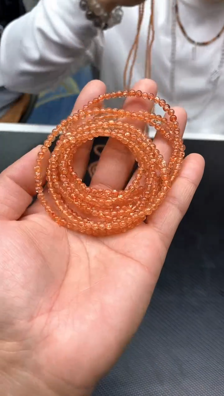 未镶嵌手串日光石BB2金太阳三圈4mm 多样性发其一