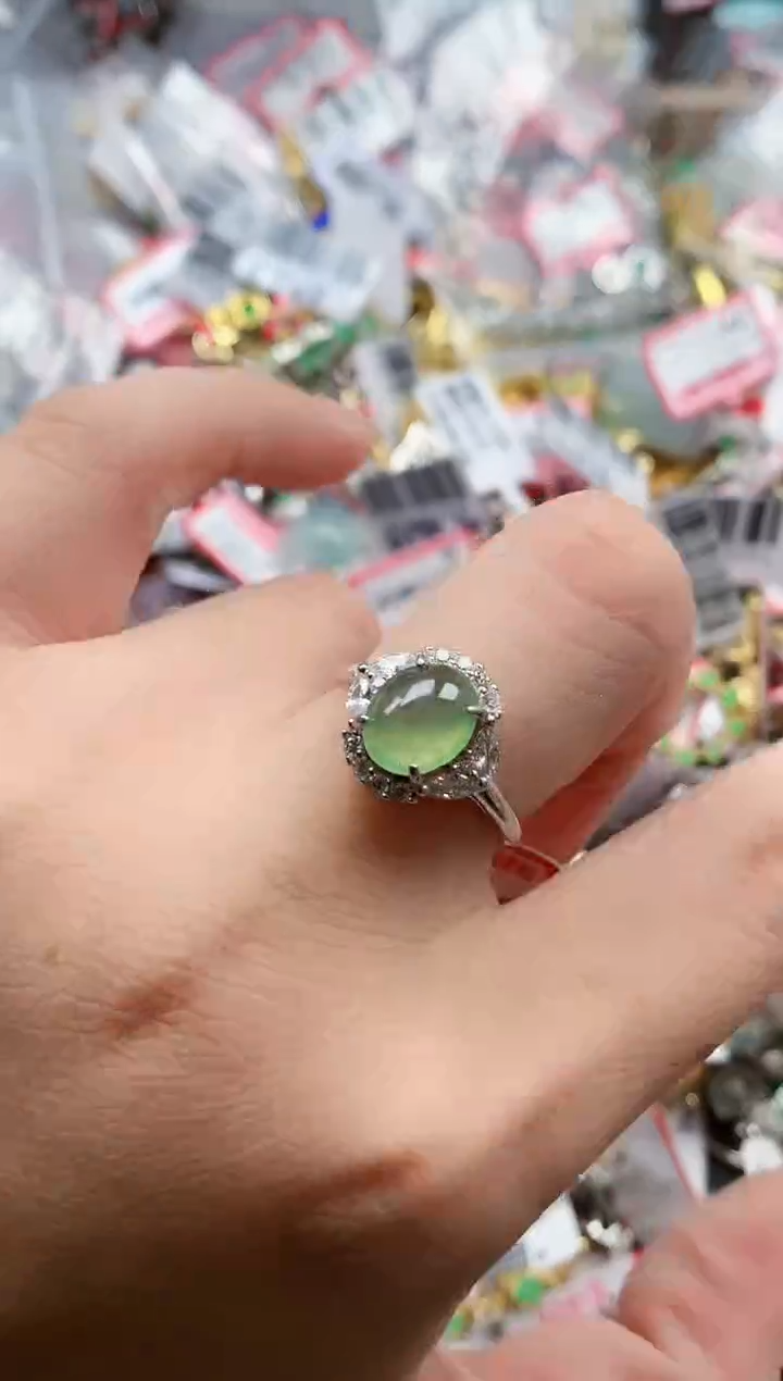 银S925镶嵌戒指翡翠天然A货缅甸翡翠