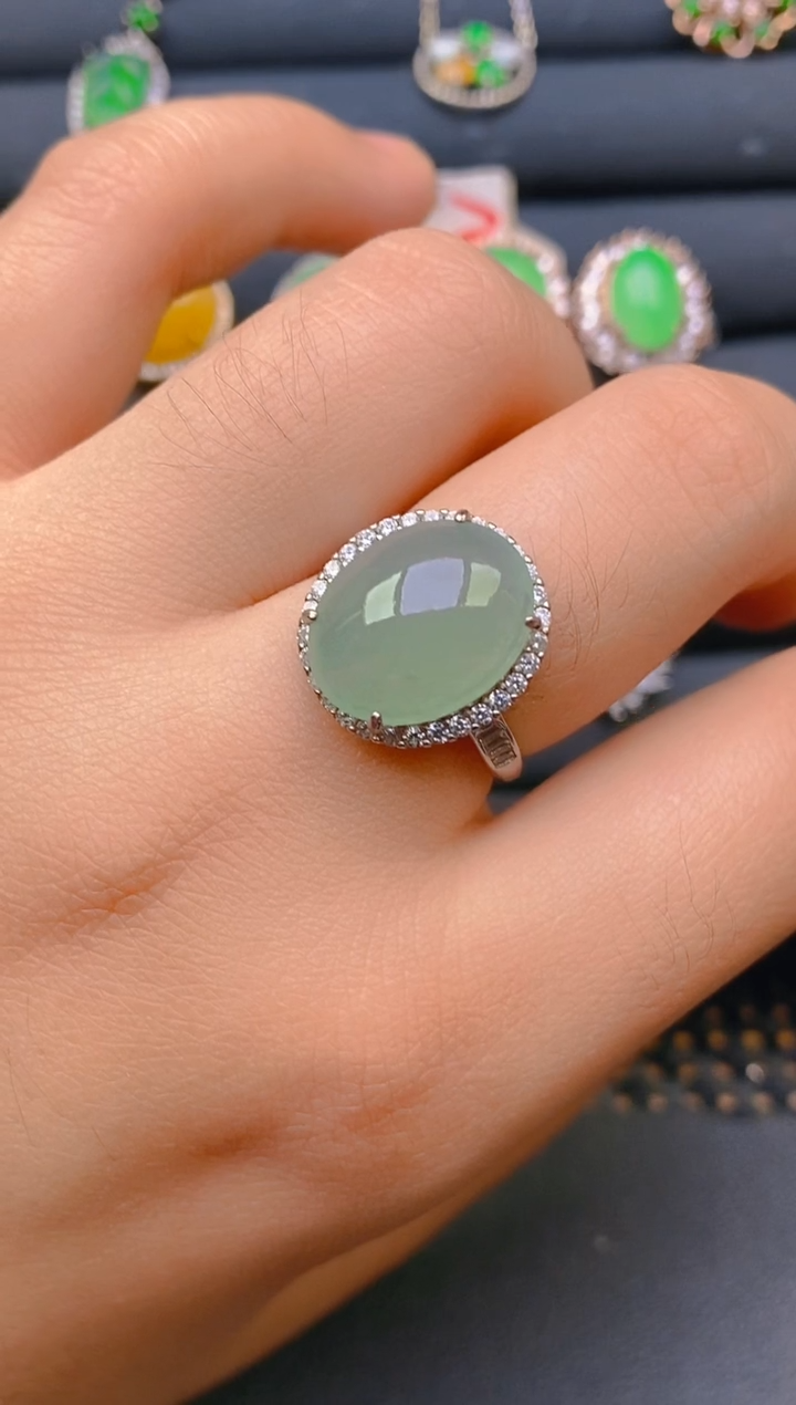 【闪购商品】翡翠戒指银S925镶嵌天然A货翡翠1