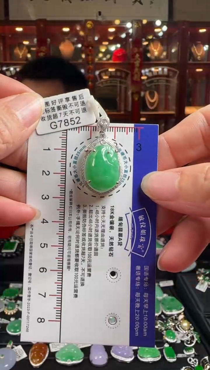 【闪购商品】翡翠颈饰18K金镶嵌G7852冰绿钱袋