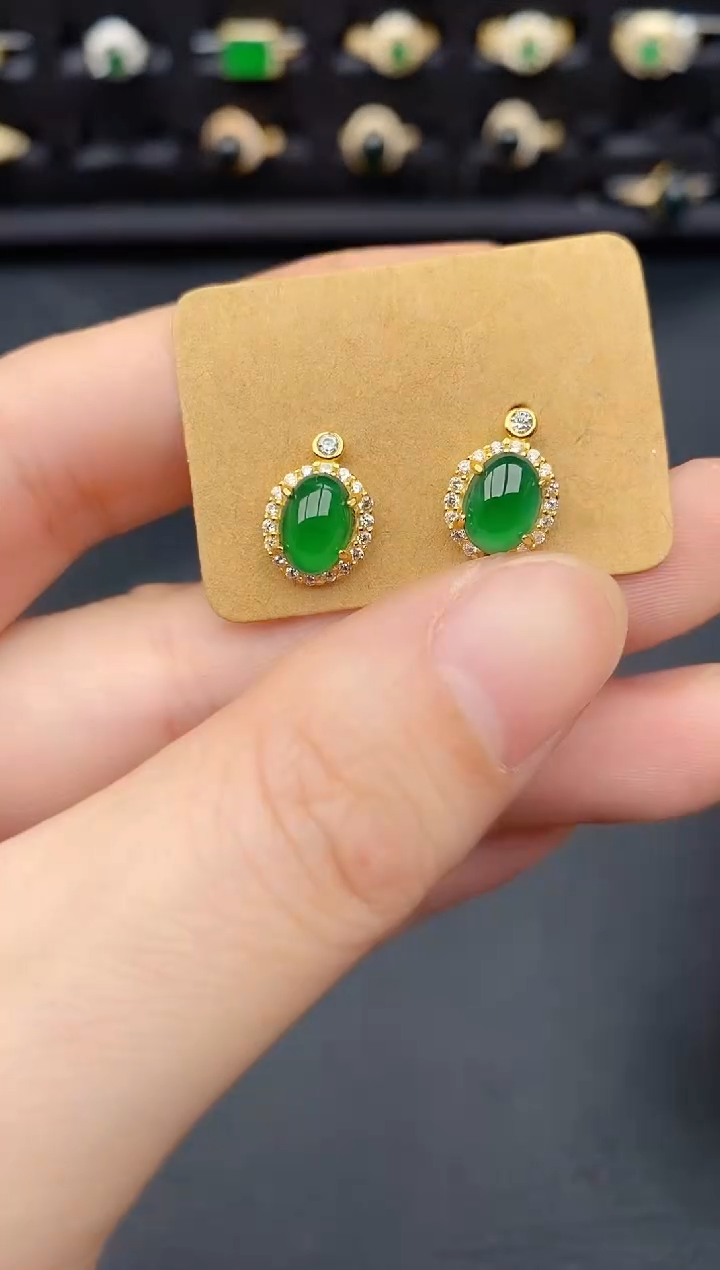 银S925镶嵌翡翠耳饰天然a货翡翠246