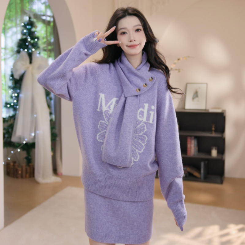 MARDI KNOW系列绵羊毛简约通勤法式时尚套装保暖加绒时尚毛绒针织