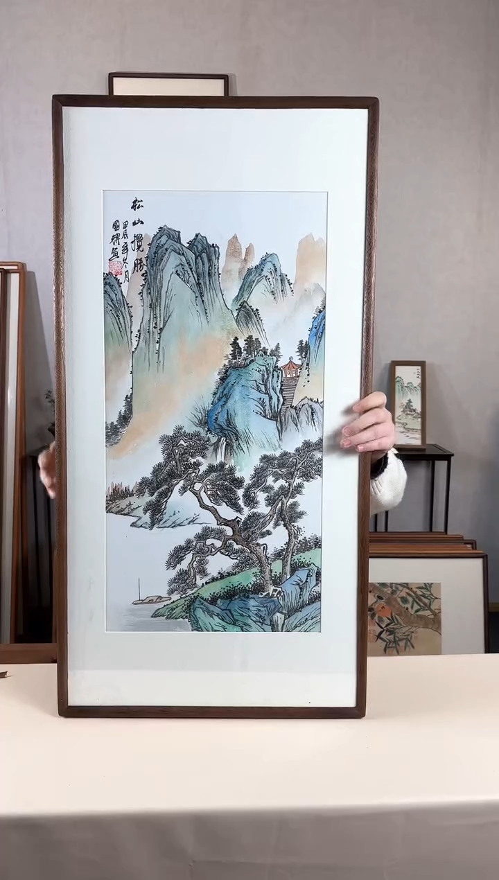 【闪购商品】国画手绘*松山揽胜*47*92cm实木框