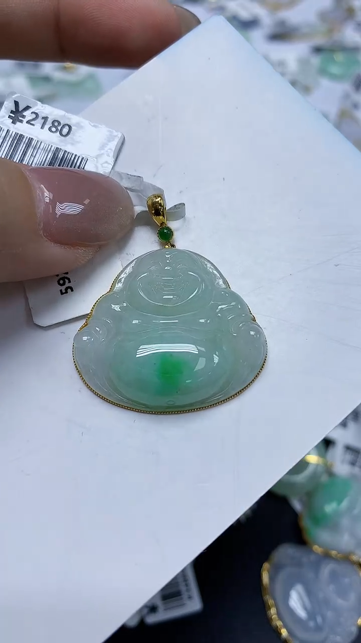 翡翠18K金镶嵌颈饰天然缅甸翡翠A货