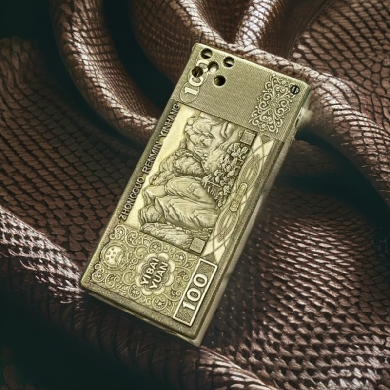 正品好运达R15浮雕一百元子 纯正国标黄铜一体防风煤油打火机