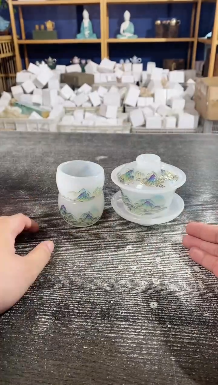 【闪购商品】其他千里江山琉璃三才盖碗+2杯