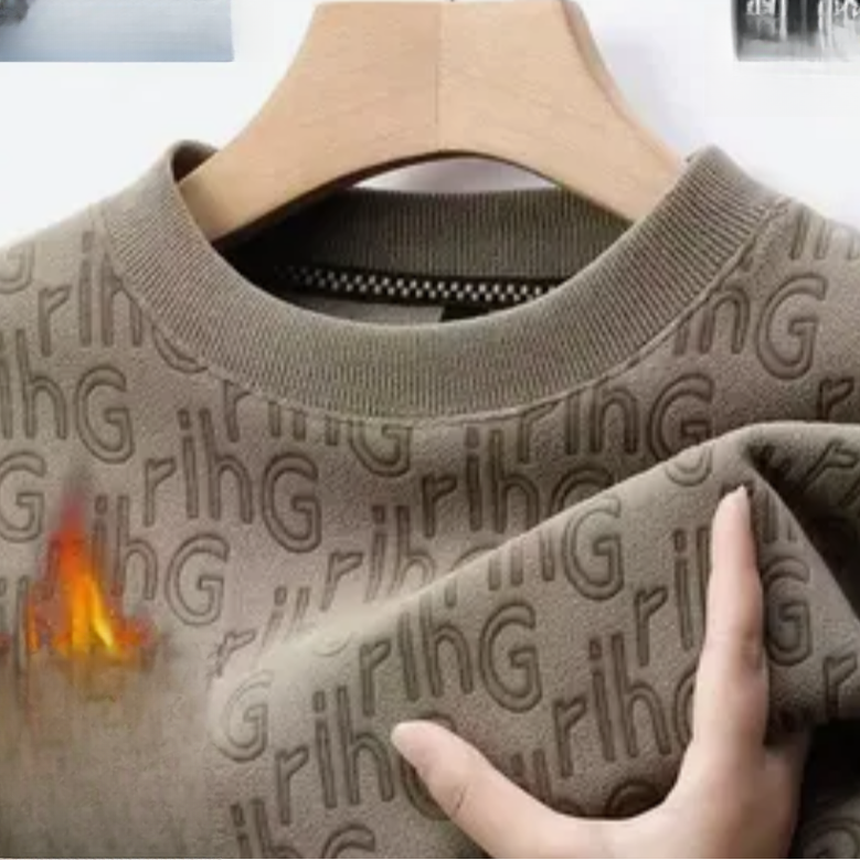 632加绒加厚卫衣圆领保暖男装针织衫冬季双面澳粒绒男装上衣