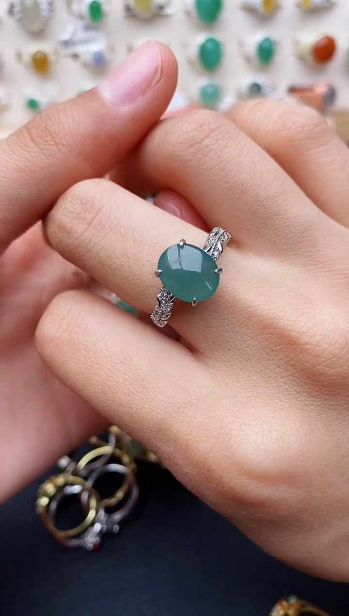 【闪购商品】翡翠戒指银S925镶嵌缅甸翡翠