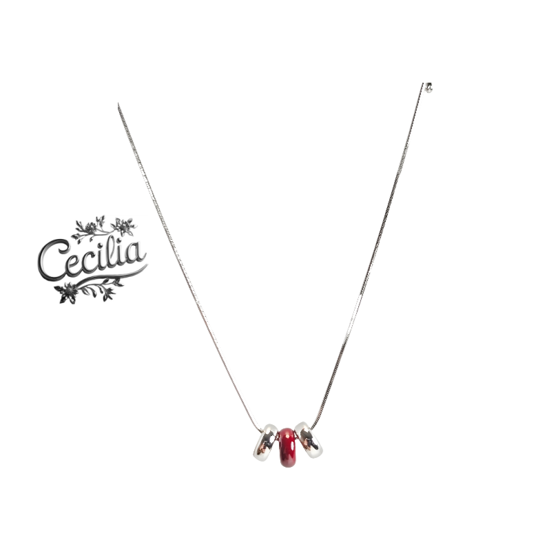 合金项链 Cecilia简约银链项链 红珠点缀优雅气质百搭时尚Y-X01