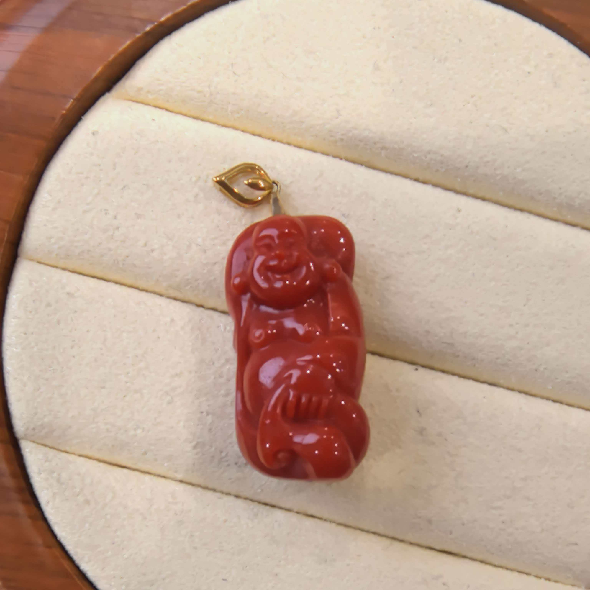 纯天然红珊瑚佛公吊坠