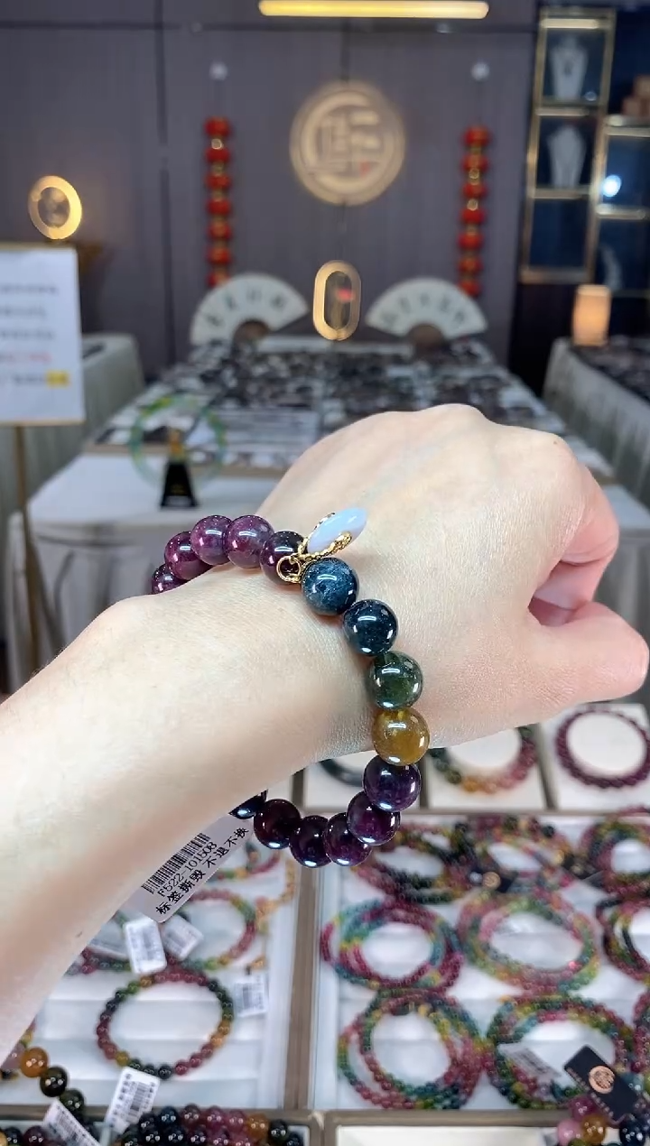 未镶嵌老矿碧玺彩虹单圈手串10mm+碧玺hon多样性发一条