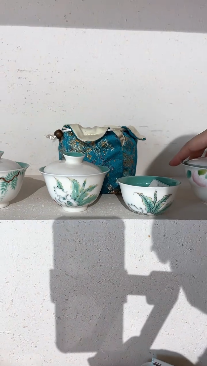 【闪购商品】松石绿 洞石盖碗+杯+收纳袋