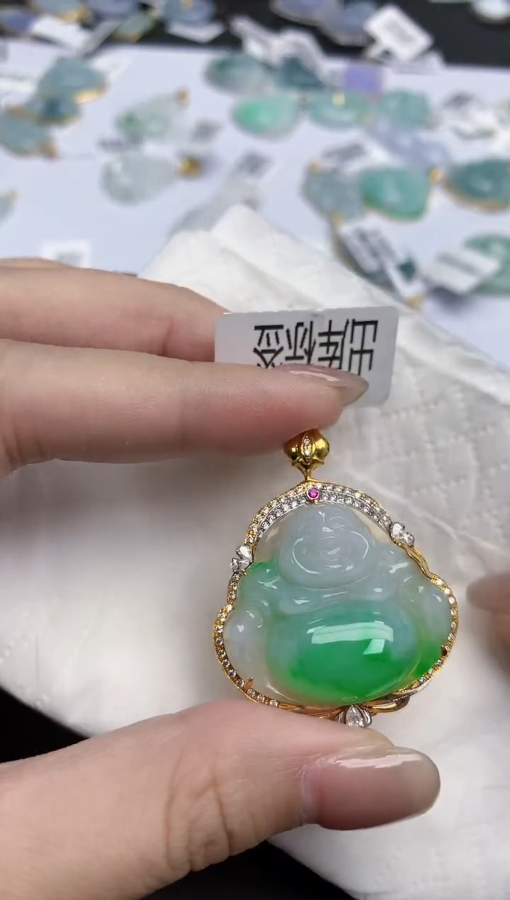 【闪购商品】翡翠颈饰18K金镶嵌天然缅甸翡翠A货