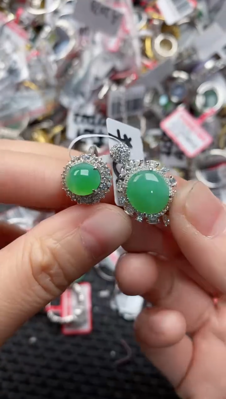 银S925镶嵌戒指翡翠5555---3