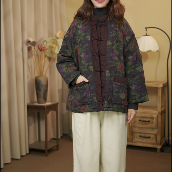 【青婉】冬新款女装外套棉麻宽松保暖中长款加厚棉服衣长70胸围150