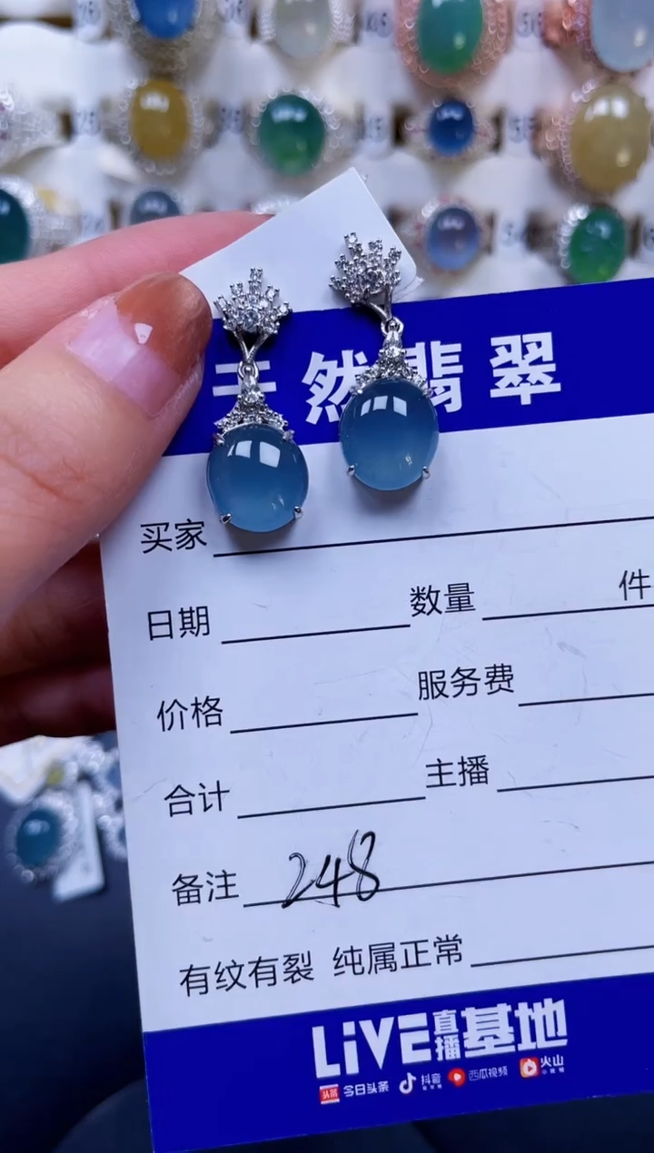 银S925镶嵌翡翠耳饰248