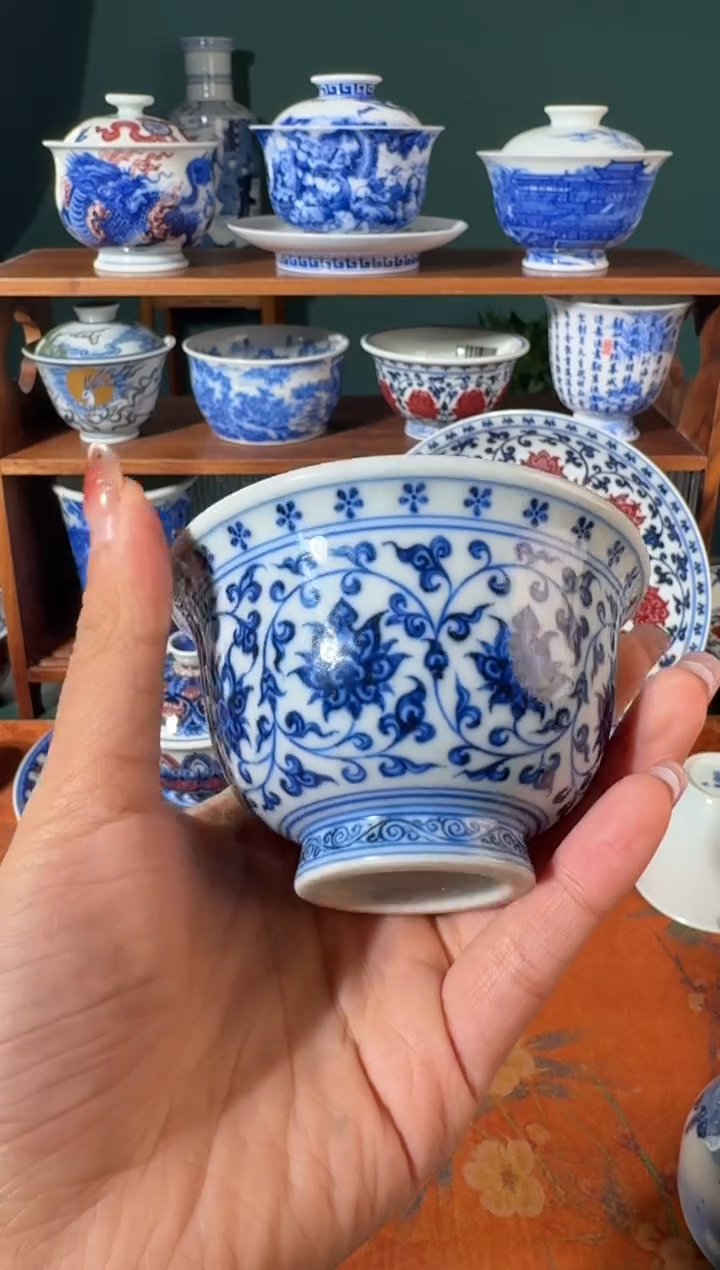 【闪购商品】杯刘建锋窑缠枝莲内膜印压手杯