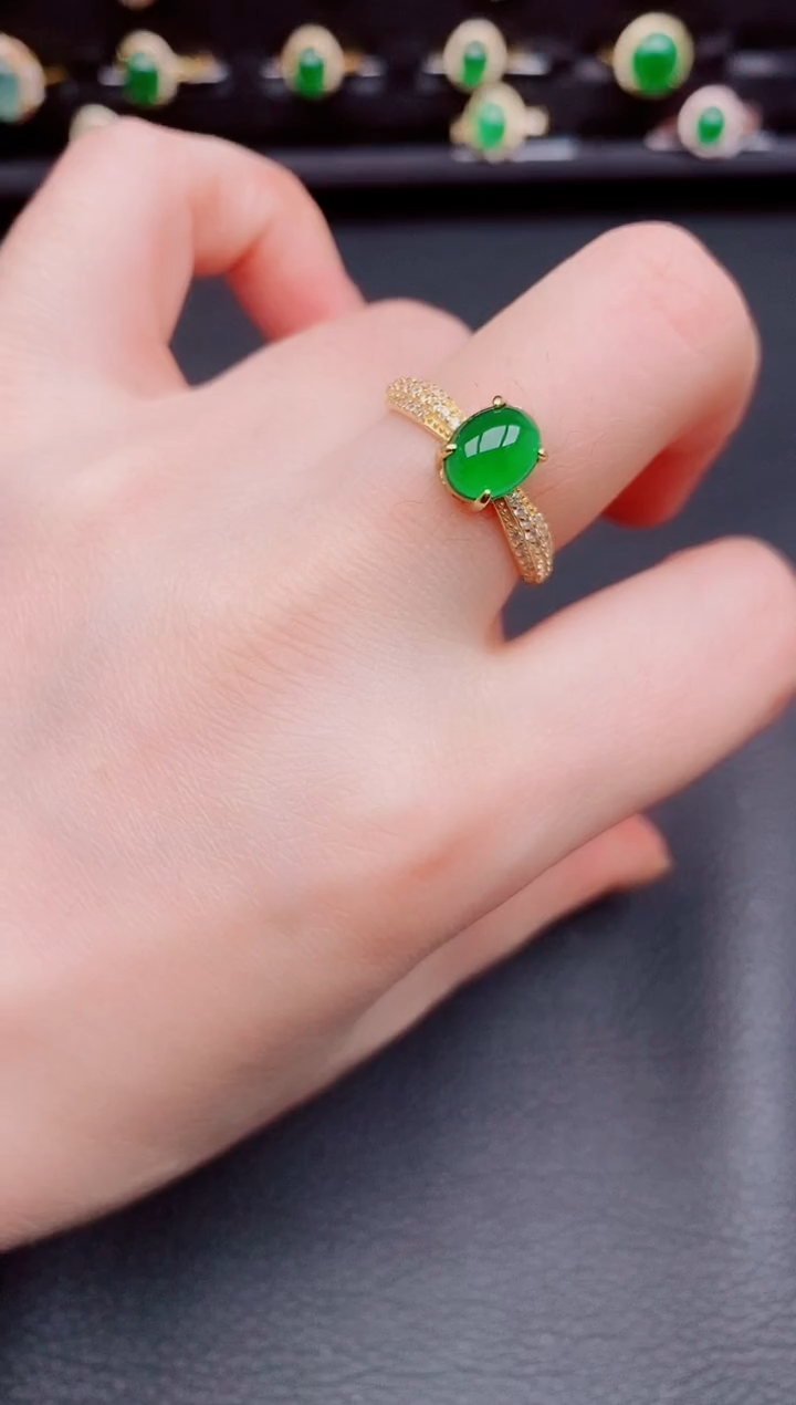 【闪购商品】翡翠戒指银S925镶嵌天然a货翡翠91