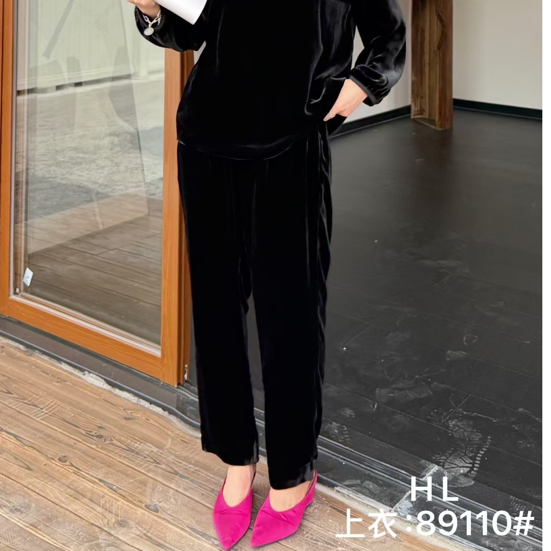 【真丝丝绒小脚裤】女士时尚套装长袖慵懒风长裤裤子老钱风气质