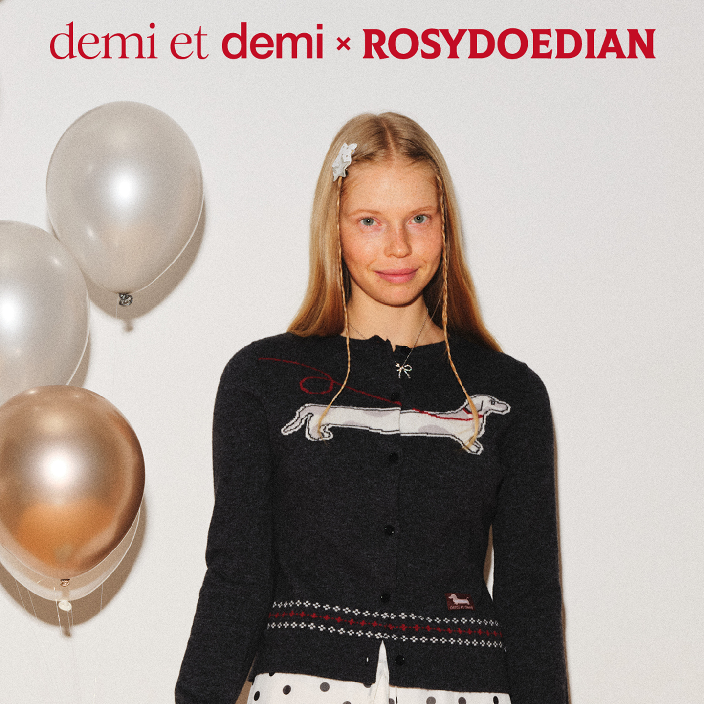 ROSYDOEDIAN✖️demi et demi100%绵羊毛灰黑色腊肠图案开衫毛衣