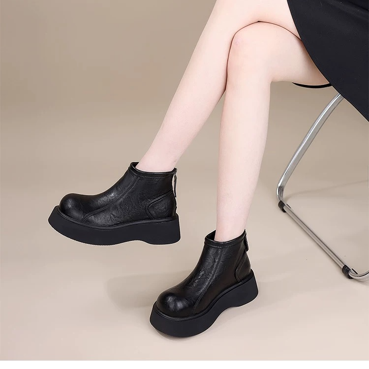 厚底马丁靴女款2025新款短靴棕色西部靴厚底英伦风勃肯靴7883