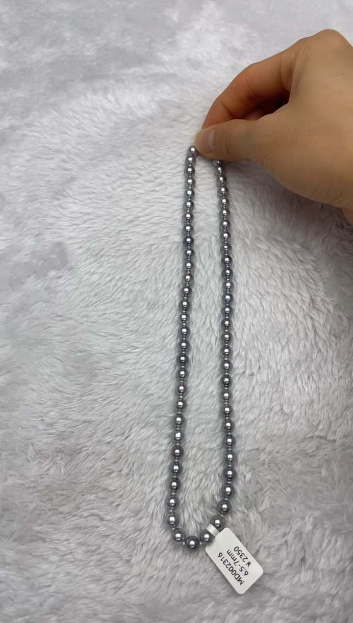 项链银S925镶嵌海水珍珠AK真多麻6.5-7mm