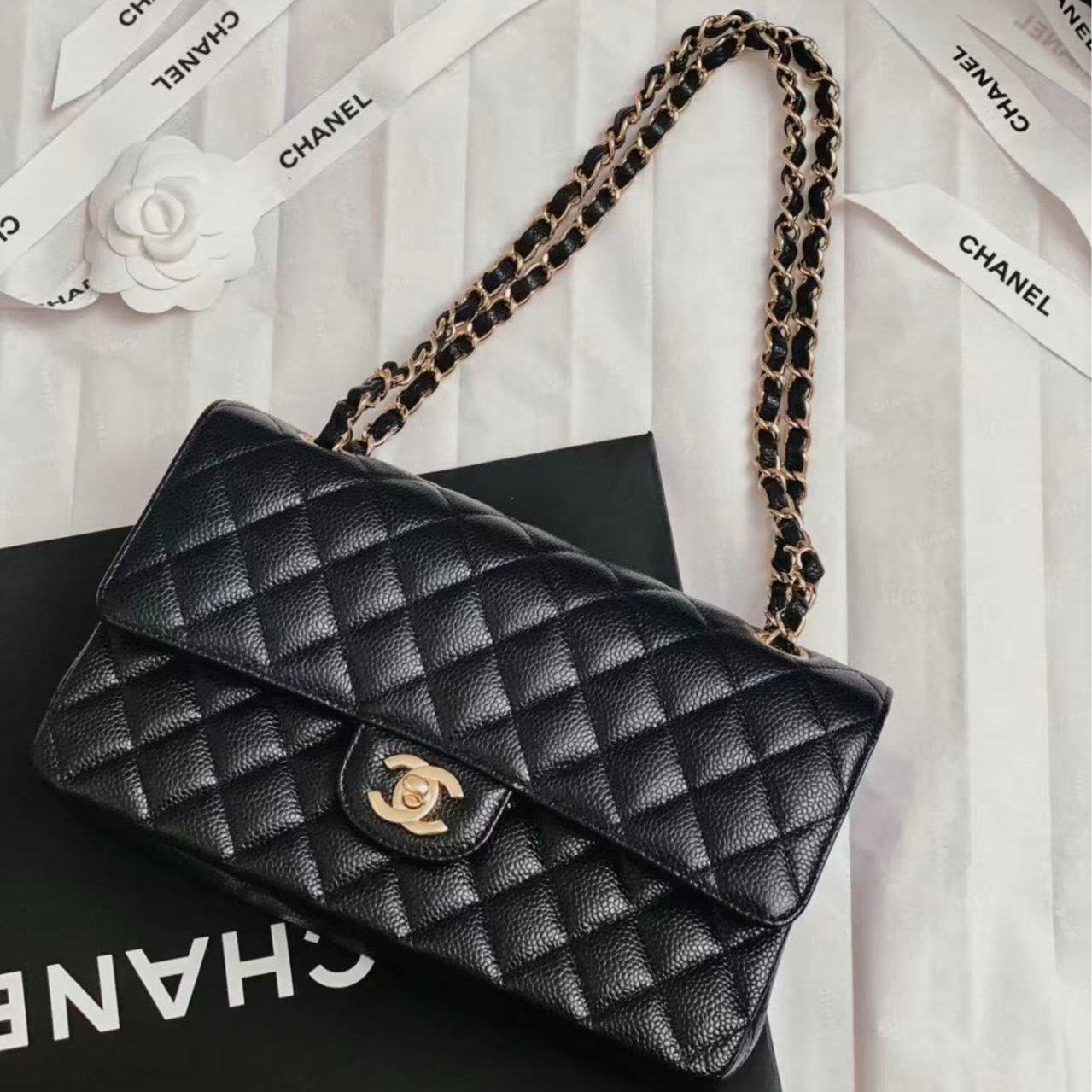 95新 Chanel/香奈儿 黑金荔枝牛CF 中号