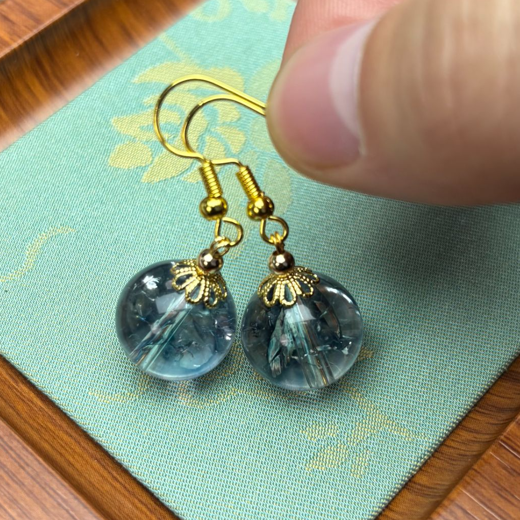 非金属珐琅耳饰 蓝宝 1.4mi圆珠耳钉 D147