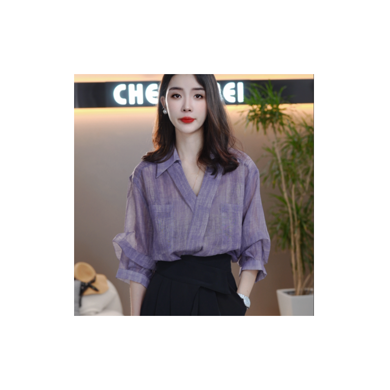 CYM988小众Polo领五分袖衬衫女夏2024新款衬衣上衣