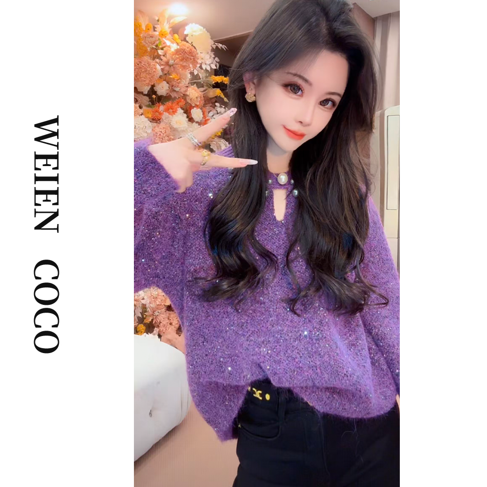 【薇恩COCO】长袖针织毛衣重工珠珠套头新款S6454