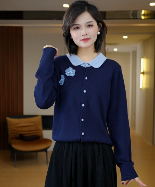  花朵刺绣小香风显瘦毛衣针织衫毛针织衫短款女款 2025新款