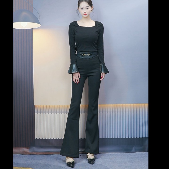 加绒微喇裤女2025新款韩版时尚黑色百搭休闲裤高腰显瘦喇叭裤