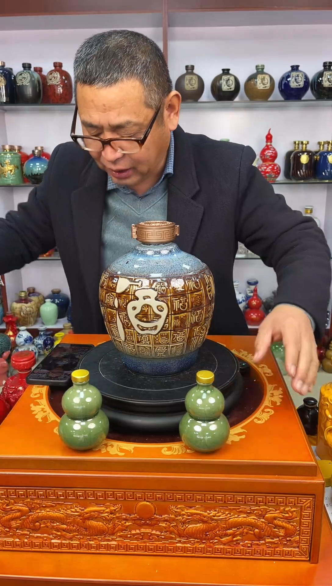 瓶瓷   5斤装 百福带俩小葫芦     陶瓷空酒坛