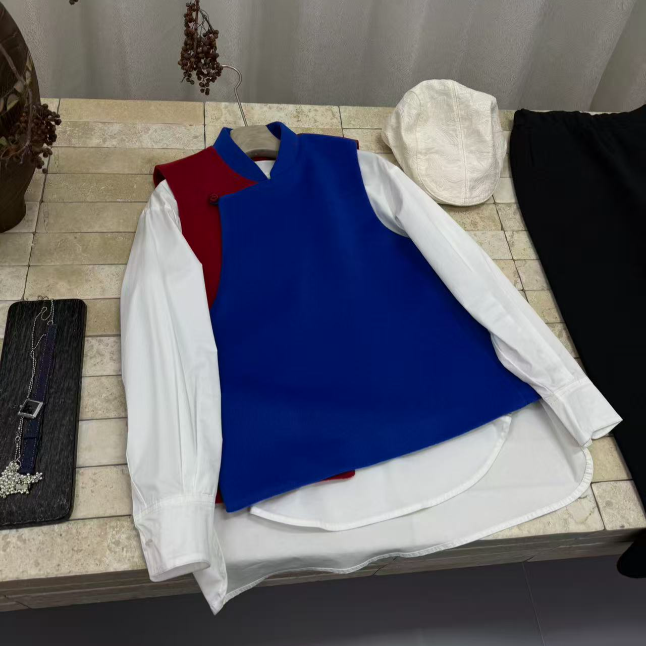 【与你】设计师款新中式秋冬拼接时尚呢子马甲小众个性时装款