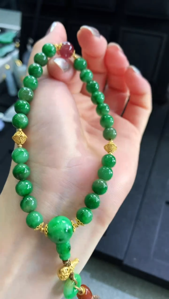 【闪购商品】翡翠手串18K金镶嵌手串