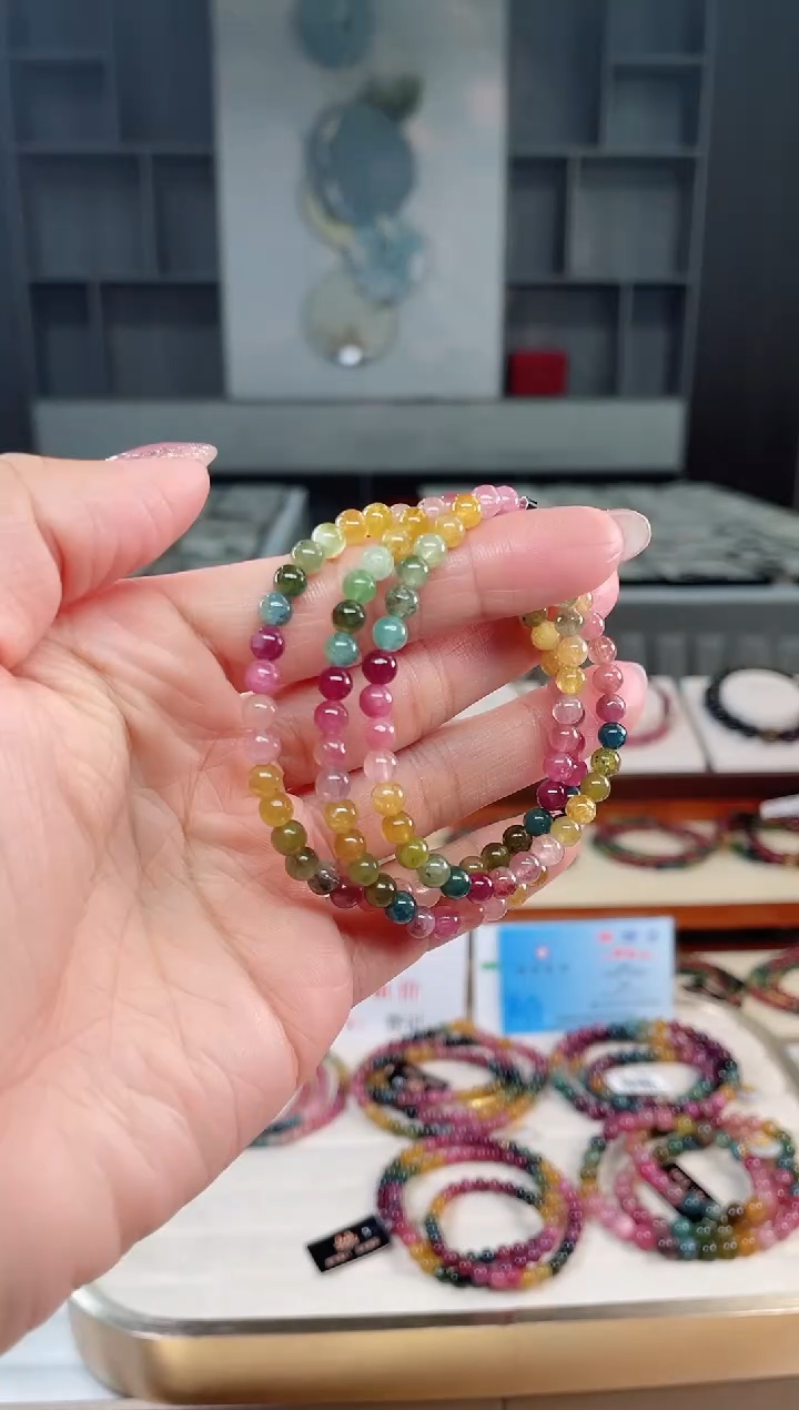 未镶嵌老矿碧玺色标三圈手串5mm+碧玺（多样性发一条）T