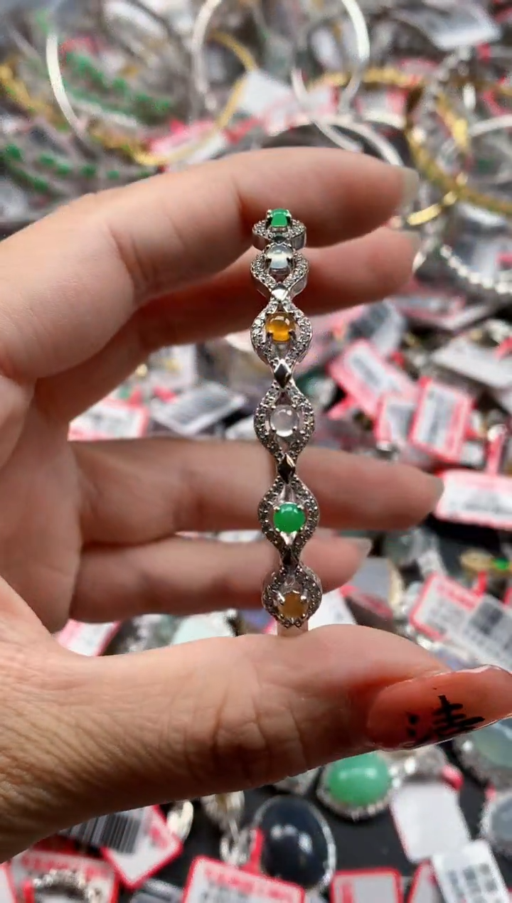 银S925镶嵌戒指翡翠天然A货缅甸翡翠