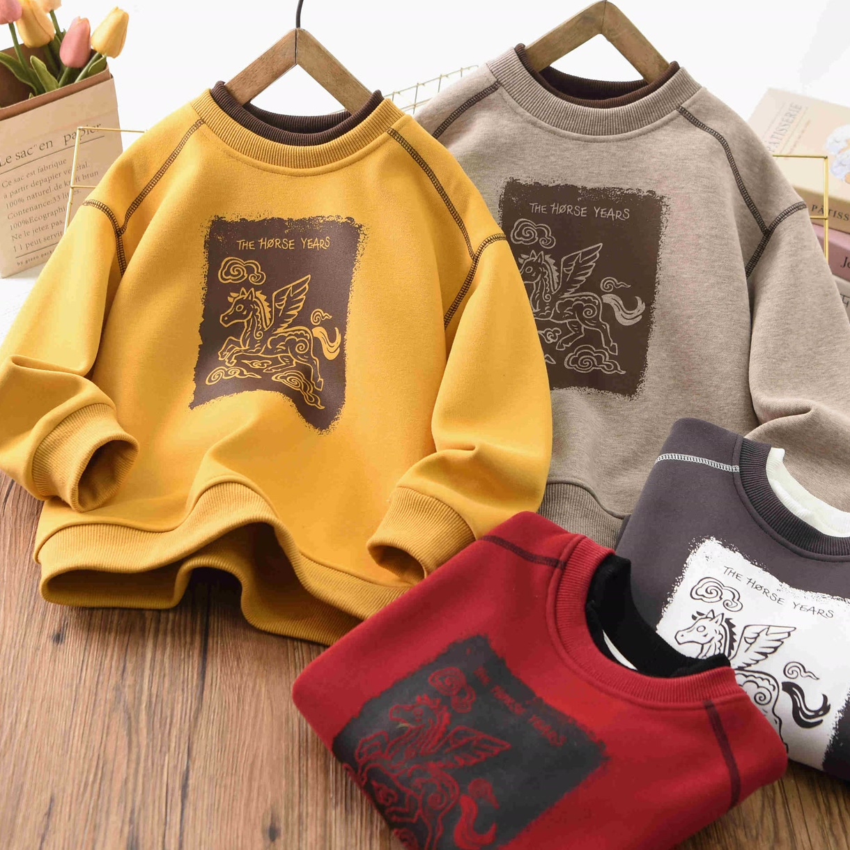 加绒儿童卫衣男童中大童女童洋气上衣加厚圆领宽松韩版打底85855