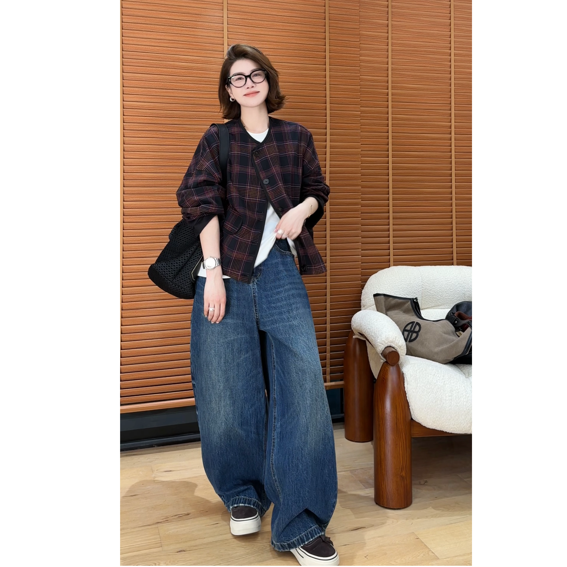 YYOUHAN 2025新款【玩转色彩】小众设计极简格纹撞色外套 2508C4356