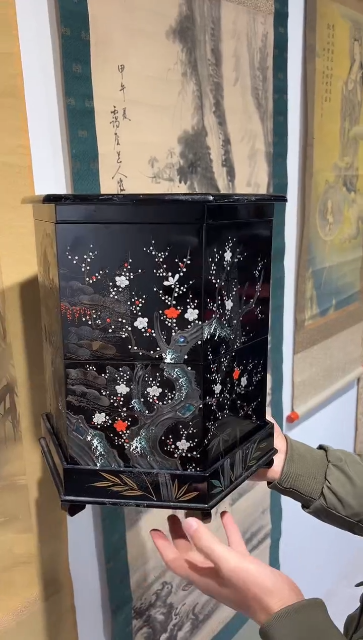 堆漆雕漆 六边两段