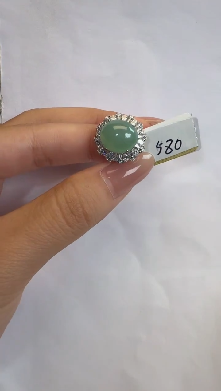 银S925镶嵌戒指翡翠通体925银镶缅甸A货翡翠戒指245