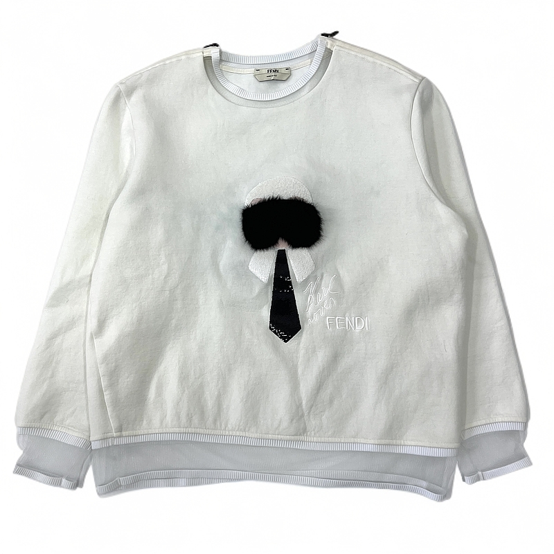 95新 FENDI/芬迪 轻奢白色刺绣logo老佛爷拉链卫衣潮流38码/6589/