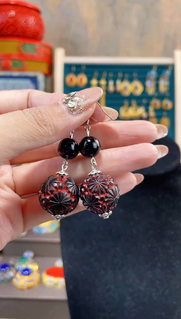 【闪购商品】非遗雕漆精品剔犀冰花耳环