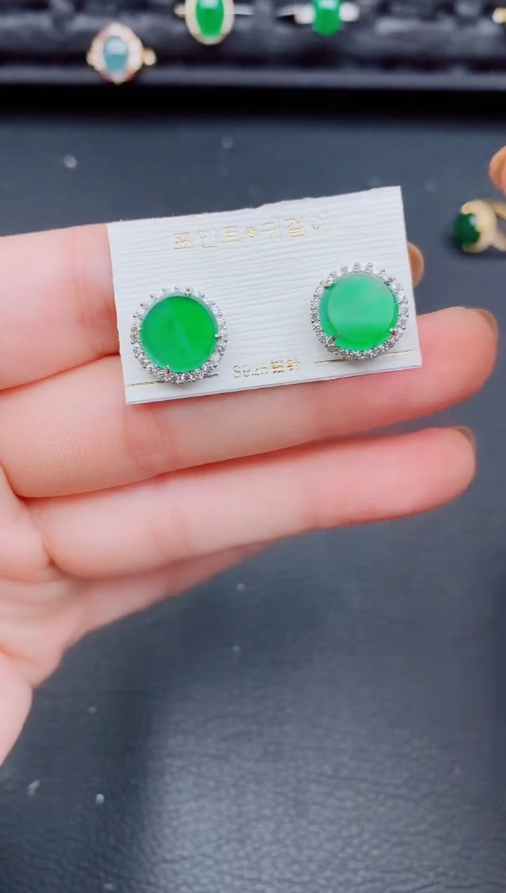 【闪购商品】翡翠耳饰银S925镶嵌天然a货翡翠635