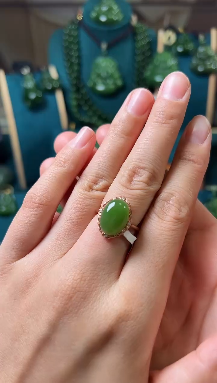 【闪购商品】和田玉（碧玉）戒指银S925镶嵌碧玉