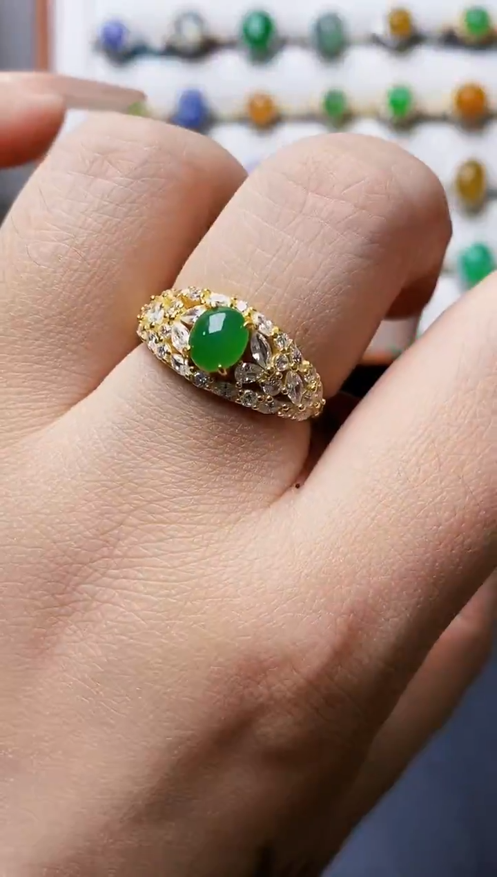 银S925镶嵌戒指翡翠0133