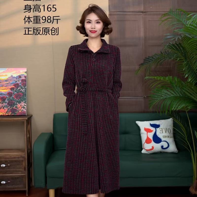 8590[品尚]春秋装新款小立领套头时尚显瘦宽松大码连衣裙七彩休闲